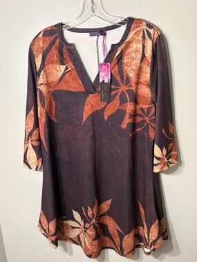 Azalea by Firmiana Floral Tunic Top XL NWT Brown Rust